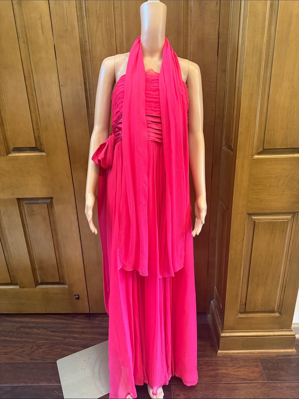 Pronovias Hot Pink Halter Maxi Dress